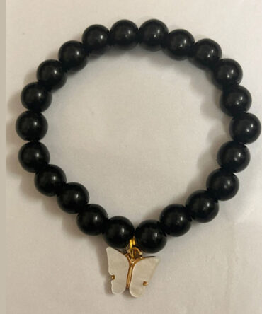 Black Beaded Bracelet with Butterfly Charm