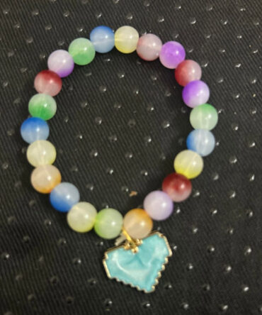 Rainbow Beaded Bracelet with Heart Charm