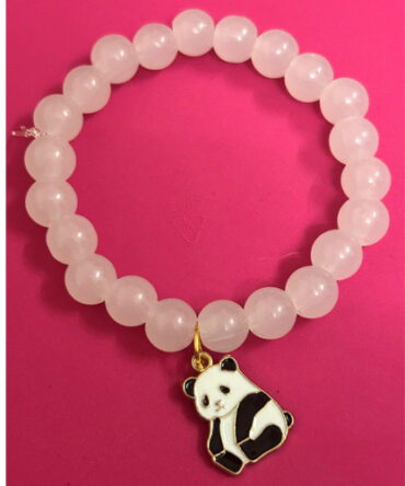 Rose Quartz Beaded Bracelet with Panda Charm